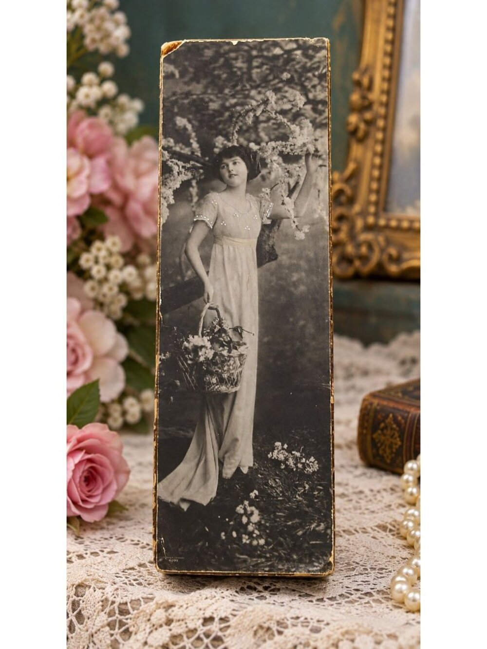 Antique Perrin Paris Glove Cardboard Box Edwardian Lady Photo Printed Germany